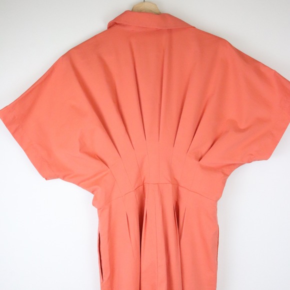 Anthropologie Exquise The Tobie Pleated Jumpsuit Bright Poppy Peach Small Petite - Picture 8 of 10